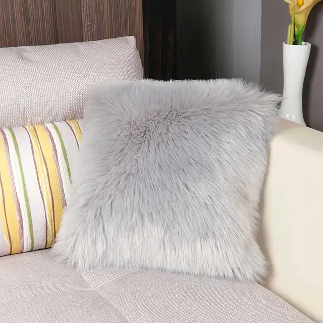 Cilected White/Grey Two Sides Faux Fur Cushion Cover 45x45cm/50x50cm