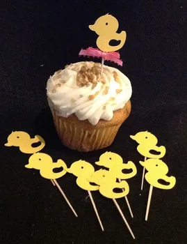 

cute Gender Neutral Baby Shower Yellow Duck Cupcake picks Birthday Cupcake Topper, wedding party cake topper