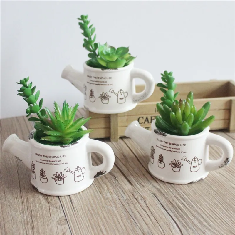 artificial fleshiness Cactus plant set real touch palm bonsai local landscape decorative flower Ceramics vase talbe decor DF117 (2)