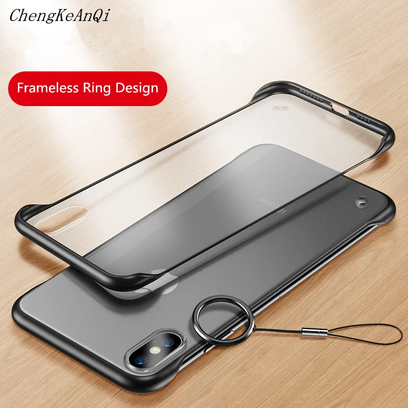 

Transparent Matte Phone Case For iPhone Xs Max Xr X Frameless Ring Design Scrub Hard PC Cover For iPhone 8 7 6s Plus Phone Case