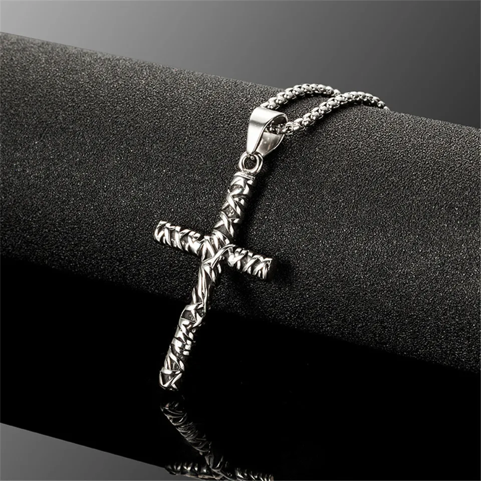 

Unique styling bandage cross necklace Vintage silver color stainless steel Pendant necklaces for men women Charm jewelry gifts