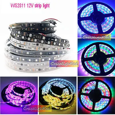 WS2811 5050 RGB Светодиодная лента 1 м 5 150 300 светодиодов Адресуемая DC12V IP60 IP65