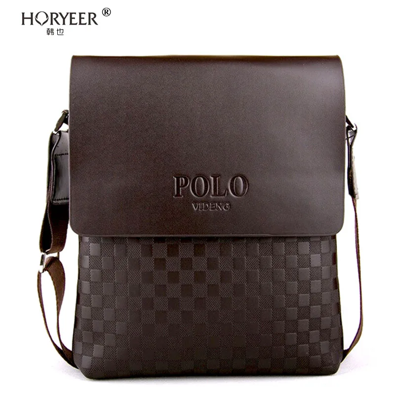 HORYEER Luxury briefcase Plaid POLO bag Men messenger bags leather ...