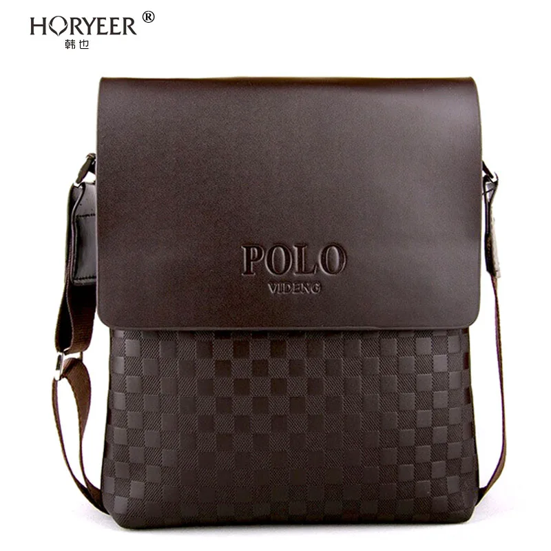 HORYEER Luxury briefcase Plaid POLO bag Men messenger bags leather