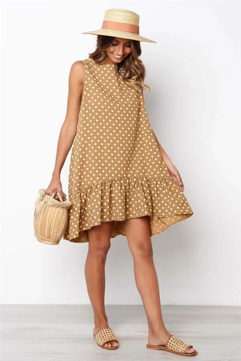 Summer Dress 2021 Women Ruffle Spring  Street Sexy Casual Slim Thin Beach Party O Neck Mini Polka Dot Dress Vestidos De Fiesta