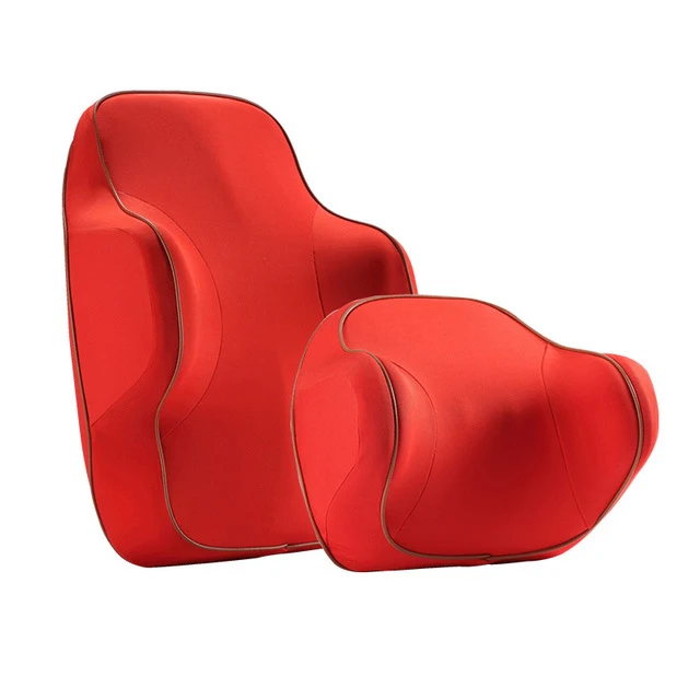 Натуральный латексный Автомобильный подголовник, подушка для поддержки шеи, автомобильная поясничная поддержка спины, Автомобильная подушка для шеи, набор, высокое качество, 1 комплект, 2 шт - Название цвета: Red
