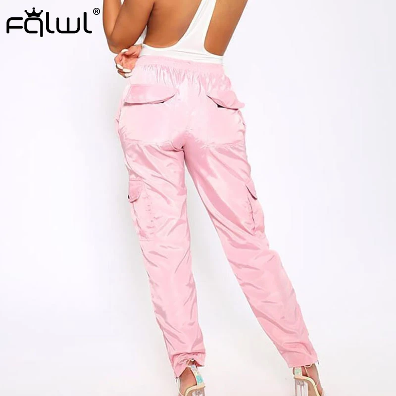 FQLWL, уличная одежда, брюки-карго, женские брюки, розовые карманы, эластичные, высокая талия, штаны, женские, повседневные, бандажные, спортивные штаны, для бега, для женщин