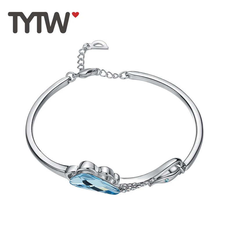 

TYTW Crystals from Austrian High Quality blue crystal girl bangle customize women gift bracelet