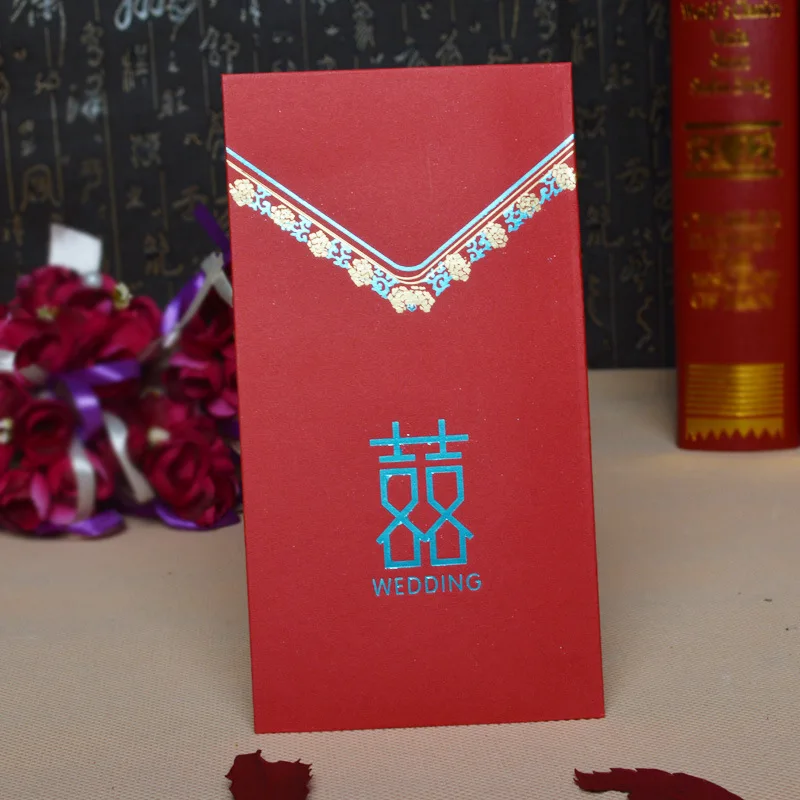 

Creative Joyous Double Happiness Red Envelope Romantic Wedding Mini Red Packet Newly Married Gold Stamping Enveloppe Rouge