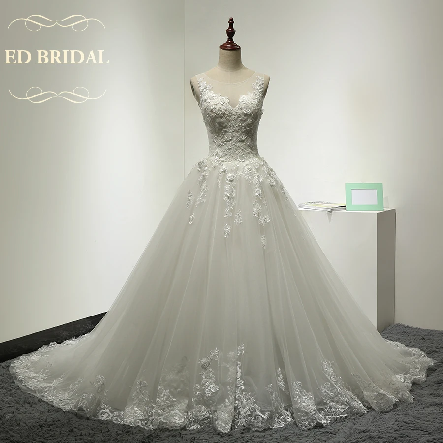 2017 Illusion Neckline Ball font b Gown b font Tulle font b Wedding b font Dress