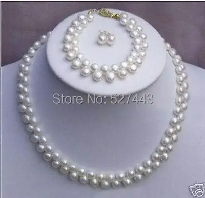 

Wholesale free shipping >>Beautiful White Pearl Necklace Bracelet Earring set