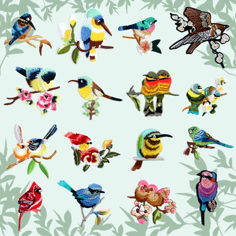 

Chinese Wind Flower Bird Embroidered Patches Iron-On For Clothing DIY Stripes Applique Clothes Stickers Iron On Patches Badges