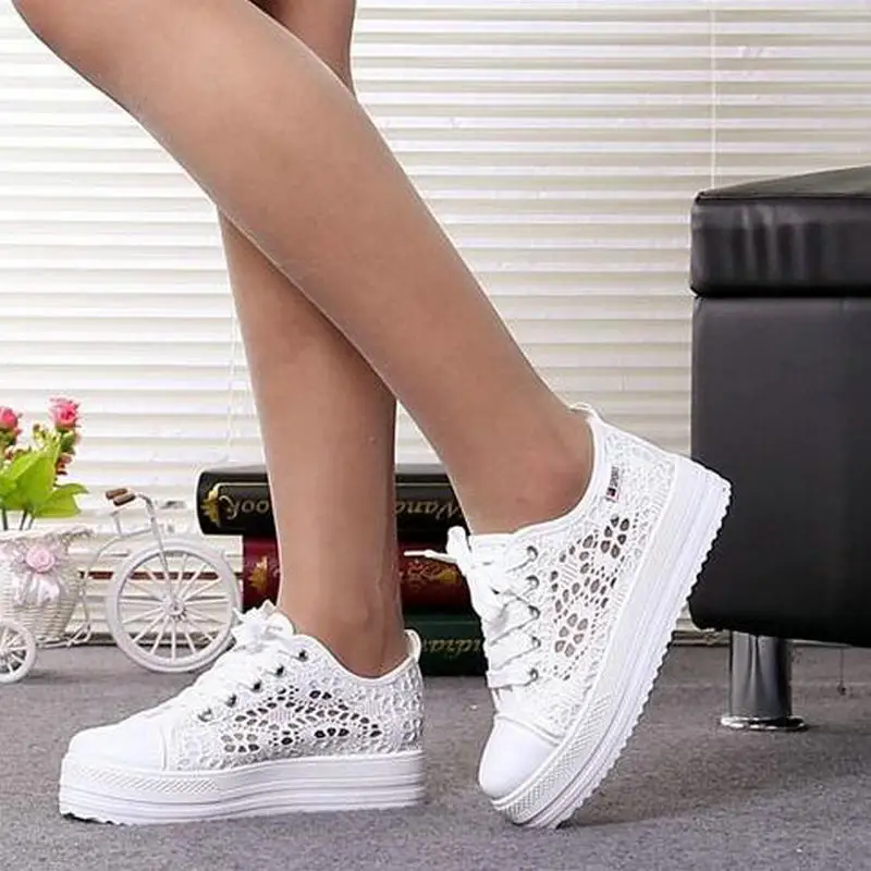 DIJIGIRLS/Женская обувь в Корейском стиле на шнуровке; однотонная парусиновая обувь на плоской платформе; женская обувь на плоской подошве, увеличивающая рост