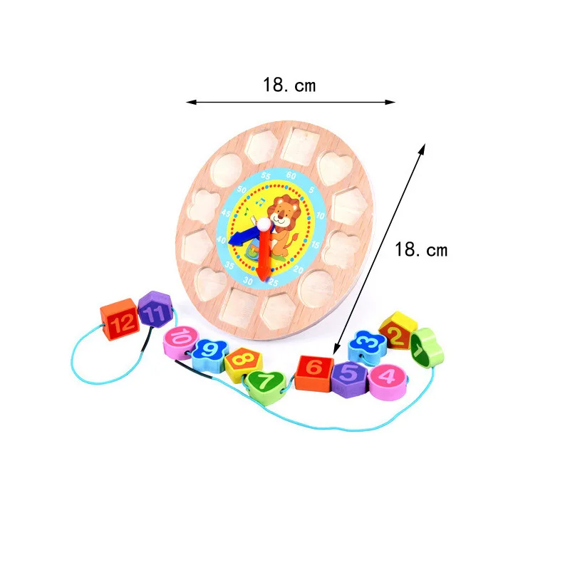 Деревянный животный узор часы из бисера геометрические познавательный будильник строительные блоки 3-6 лет Детское раннее образование