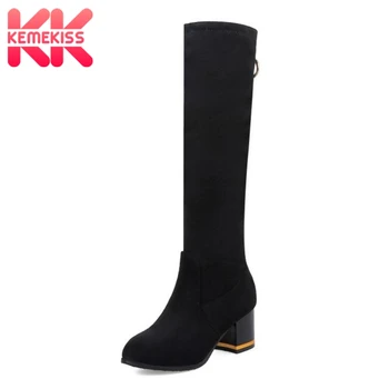 

KemeKiss Size 32-43 Women Winter Knee High Boots Plush Fur Warm Long Boots Woman Thick Heel Boots Fashion Ladies Footwear