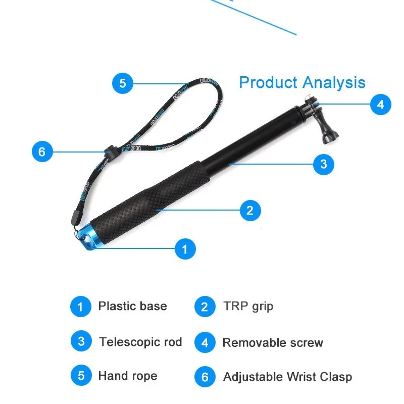 Kaliou Red Green Blue Golden Black Extendable 36 Inch Waterproof Monopod Selfie Stick for Gopro 6 5 4 3 2 1 SJ4000 Action Camera