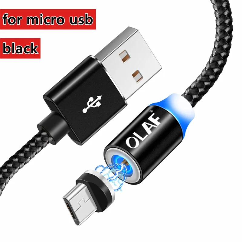 Магнитный кабель Micro USB для быстрой зарядки, кабель usb type C, магнитный кабель для зарядки и передачи данных, шнур для iPhone X 7 8 samsung S9 Xiaomi - Color: For Micro USB-Black
