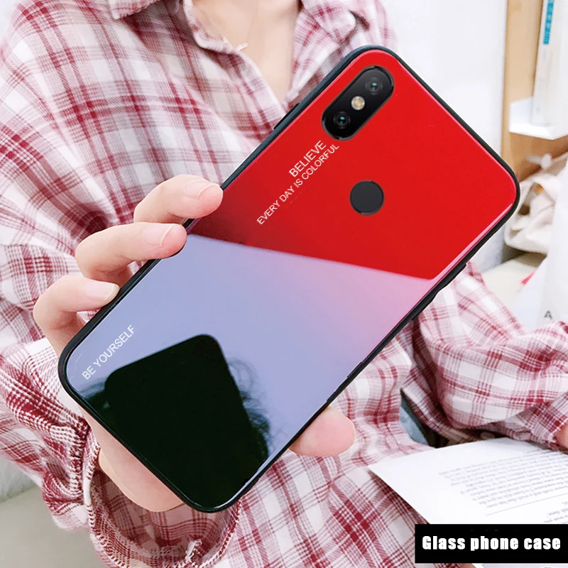 Gradient Tempered Glass Case For Xiaomi mi 9 Redmi Note 5 6 Pro Pocophone F1 Mi A2 Lite 6X 7 6A A1 8 Cover Fundas |