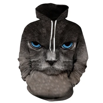 

5 Patterns Cute Grey 3D Cat Print Womens Casual Hoodies S To 3xL Harajuku sudadera mujer Sweatshirts Plus Size