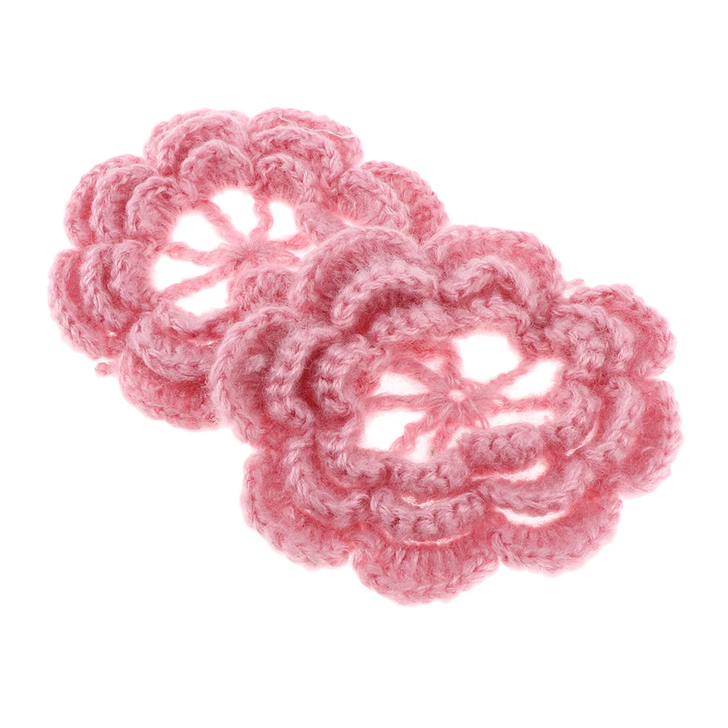 2Pcs Handmade Large Crochet Flowers Crafts Embellishment Applique DIY