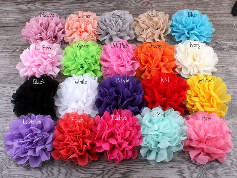 

120pcs/lot 4.7" 20colors Fluffy Chiffon Mesh Lace Flowers For Children Hair Accessories Artificial Fabric Flowers For Headbands