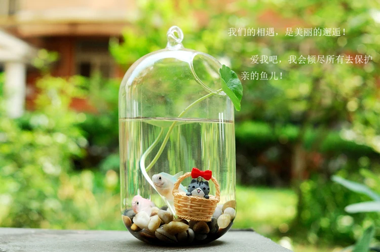 O.RoseLif Big Size Glass Vase Home Decor Aquarium Suitable Fish Tank Wax Gourd Glass Bottle + Iron Holder Set Flower Ball Vase
