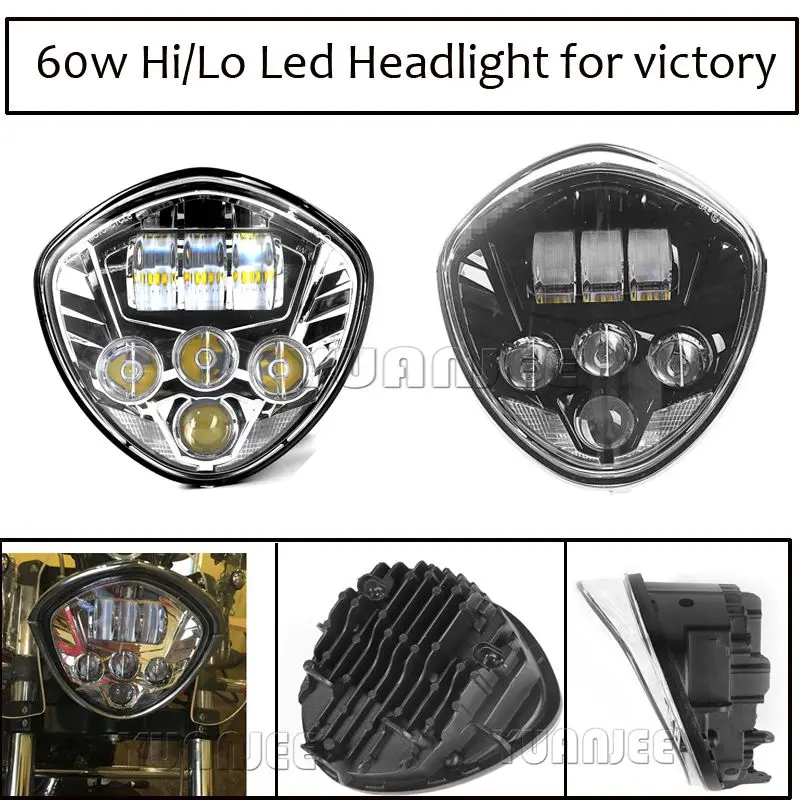 LED Motorcycle Headlight Waterproof High Low Beam Motorbike Head Lamp Light For Victory 2007 2016 Cruisers
