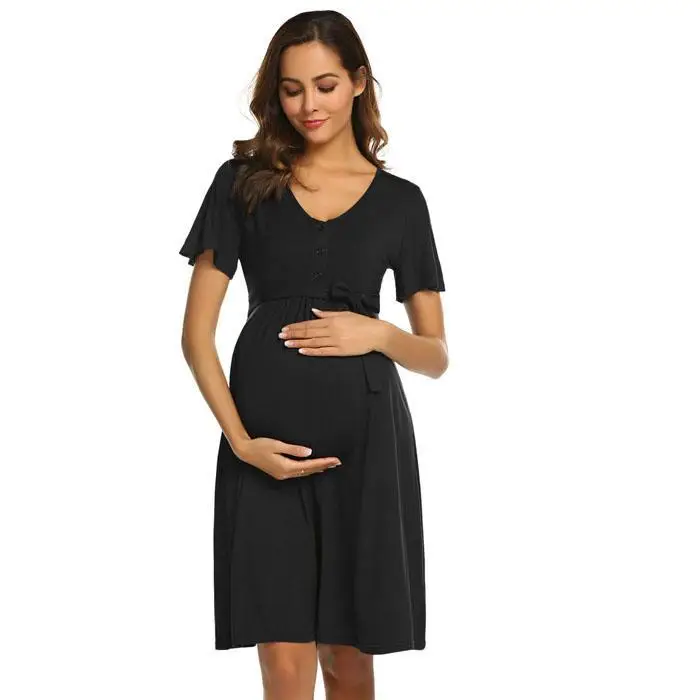 Ekouaer Для женщин Ночная рубашка ночную рубашку платье V шеи короткий рукав для беременных ночная рубашка для кормящих одежда для сна Женская