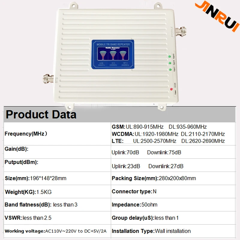 LCD 2g 3g 4g gsm repeater 900 2600 2100 MHz Tri Band mobile signal booster LTE cellular signal tri band repeater amplifier  (5)
