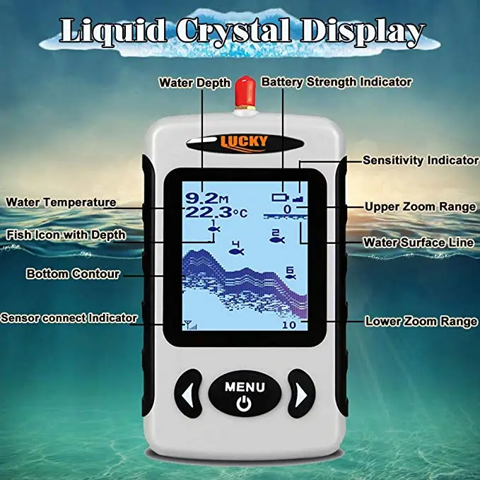 Lucky اللاسلكية عمق مكتشف عمق سونار Fishfinder أسلم قارب الصيد سونار صياد السمك اللاسلكية صدى إنذار أسلم FFW718