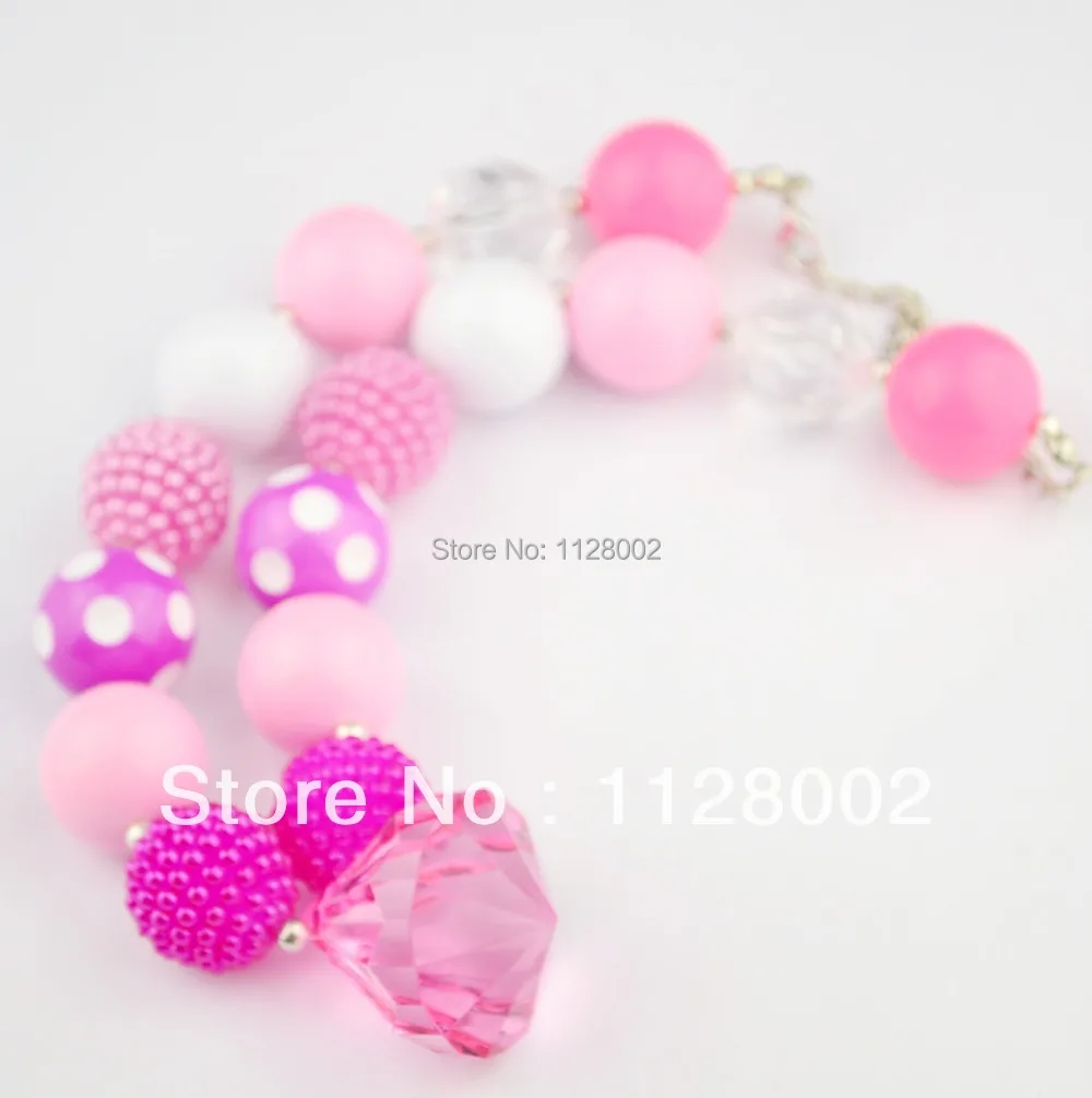 Baby bubblegum chunky necklace kids pink and white necklace wholesale