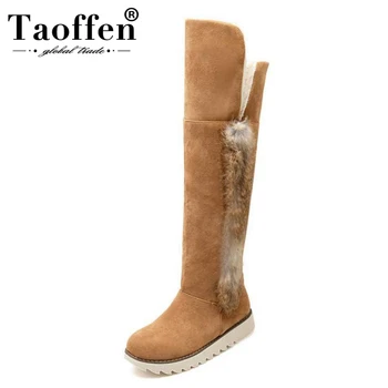 

TAOFFEN Plush fur Size 34-43 Women Snow Boots Knee Boots With Flats Cold Winter Shoes Warm Fur Botas Long Boots Women Footwears