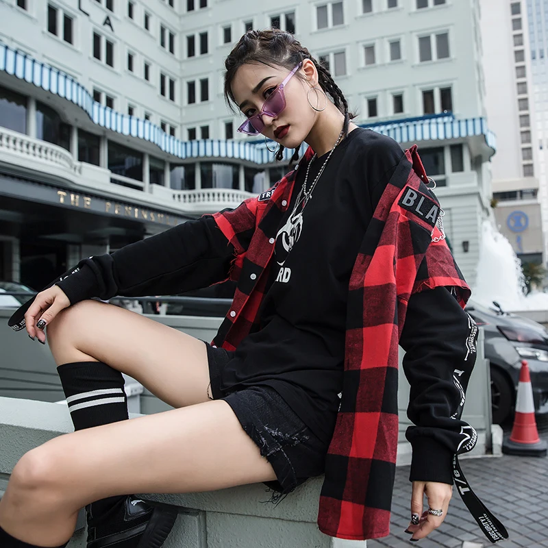 Red And Black Plaid Patchwork Shirt Men  (30)