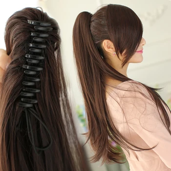SHANGKE 24'' Long Straight Ponytail Claw Drawstring Ponytail Synthetic Heat Resistant Clip In Hair Extensions 5