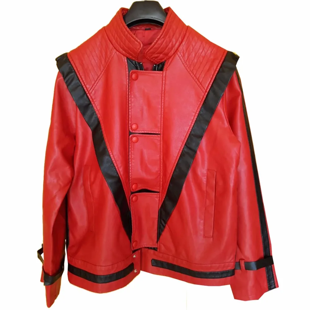 

2019 MJ Cosplay Leather Coat Michael Jackson Costume Leather Thriller Red Jacket