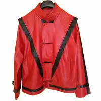 2019 MJ Cosplay Leather Coat Michael Jackson Costume Leather Thriller Red Jacket