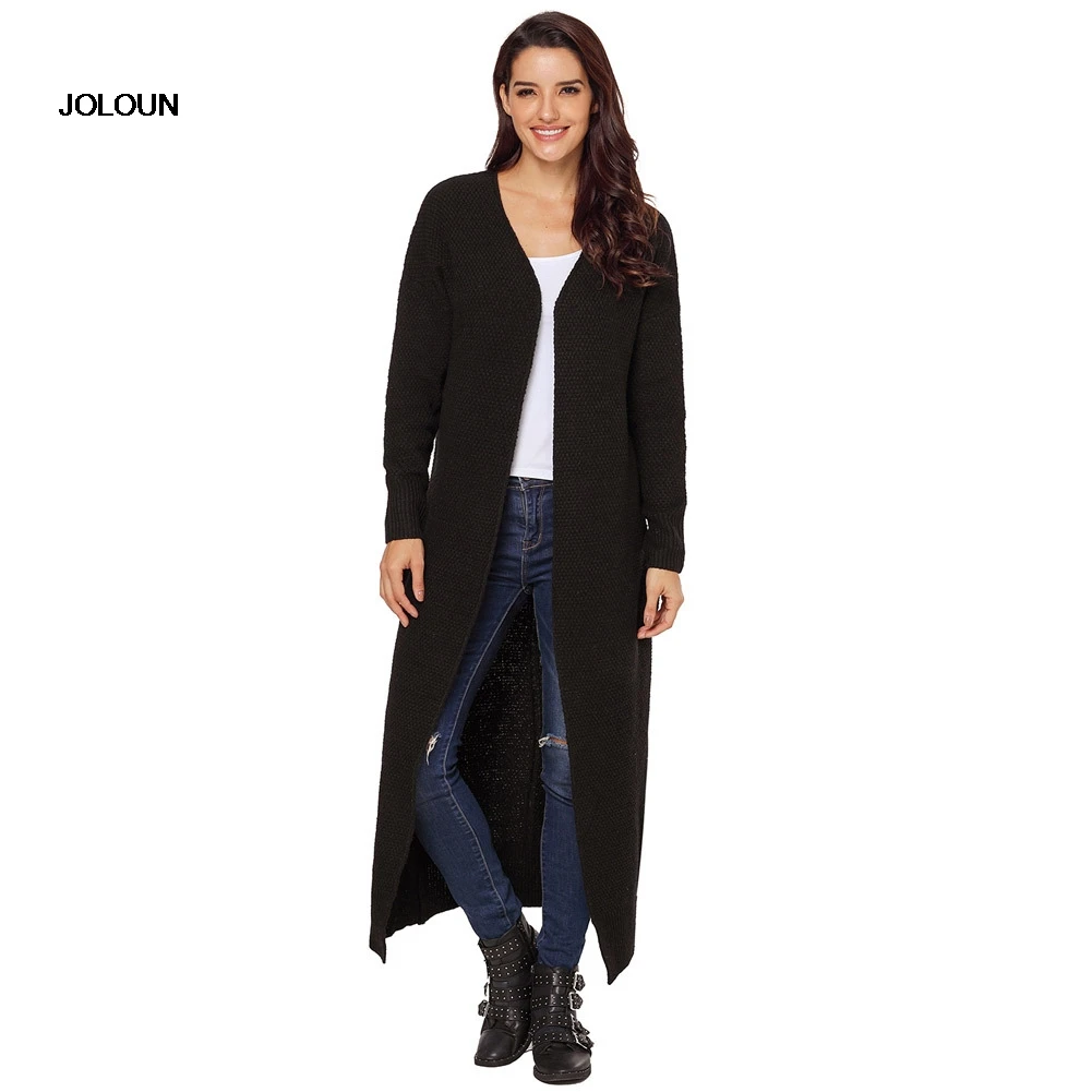 Casaco Feminino женские длинный рукав Slouchy Wool кардиган Откройте переднюю драпированные с карманами длинный кардиган Жиле роковой Манш лонге