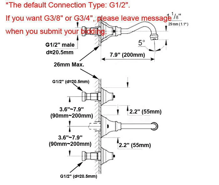 Antique Copper 8-inch Widespread Wall Mount Bathroom Faucet Basin Mixer Tap Dual Handles Tub Sink Mixer Tap