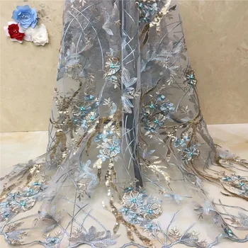 

Madison New arrival African lace fabric 2019 embroidered beaded sequins french net lace high quality bridal Nigerian wedding