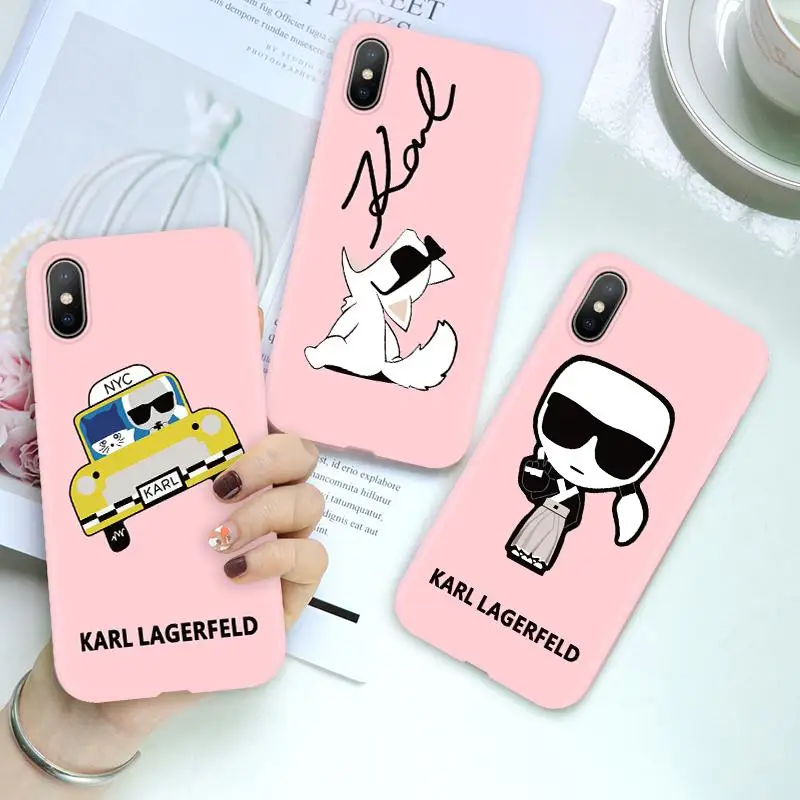

Fashion Karl Lagerfeld Cat Case For iPhone 6 6S 8 7 Plus 5 5S SE X XS Max XR FOR iphone 7Plus Case Soft TPU Silicone Matte Coque