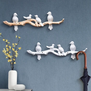 

Nordic Wall Hanging Clothes Rack Resin Birds Hook Crafts Decorative Key Holder Porch Wall Hook 3D Stereo Wall Sticker Mural Art