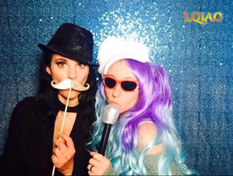 

LQIAO 8FTx7FT Turquoise Sequin Curtain,Embroidery Glitz Sequin Photography Backdrop, Wedding Photo Booth, Party Decoration