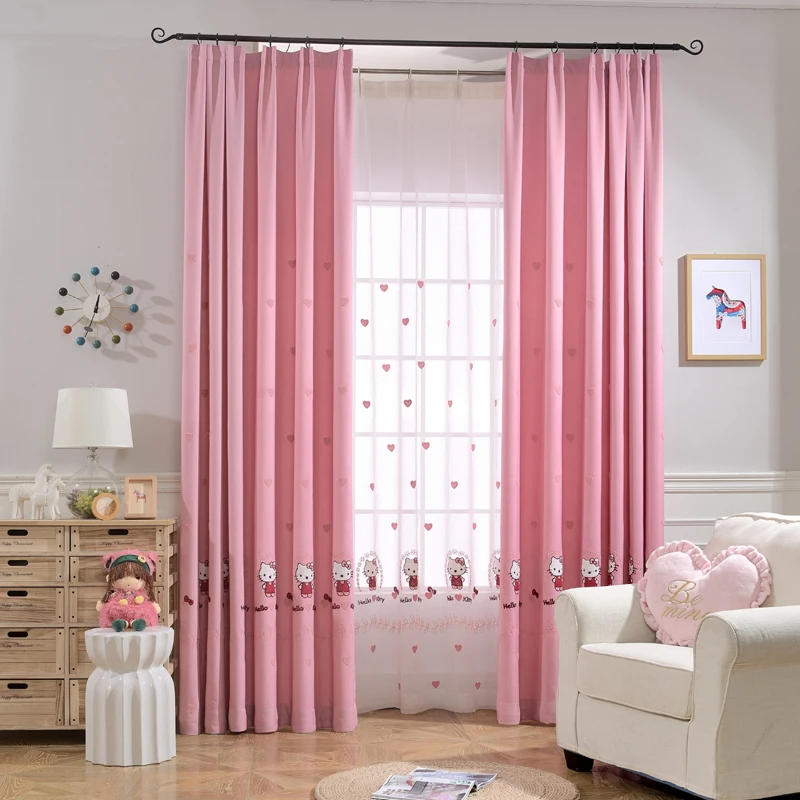 Cartoon pink curtains For Bedroom cute white tulle Window ... on {keyword}