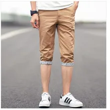 Летние новые корейские модные мужские брюки манжеты Плюс Размер 28-40