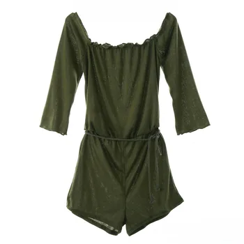 

Sexy Off Shoulder Women Rompers Bardot Frill Lace up Playsuit Stretch Loose Elegant Party Romper Leotard Top Women