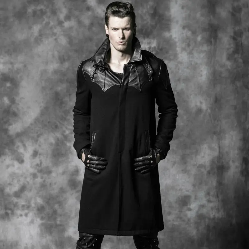 Punk Gothic Novelty Fashion Men Bat Straight Long Wind Coat Jacket