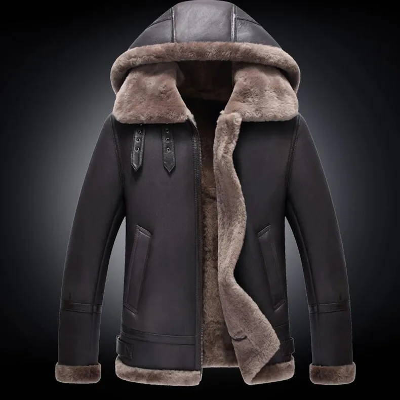 Мужская куртка из натуральной кожи, меховое пальто из натуральной кожи, зимняя утепленная куртка из овчины, отстегивающийся капюшон, кожаная куртка из овчины s