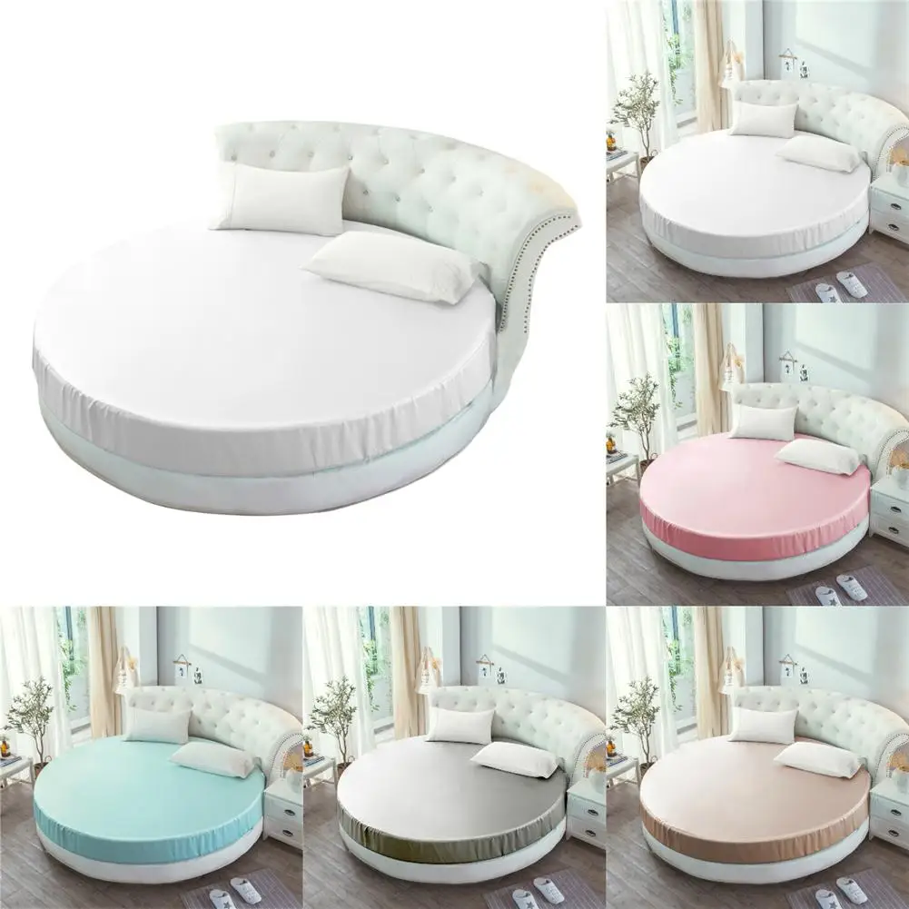 

Soft Silk Mattress Cover Solid Round Sheet Bed Protector Bedspread Mattress Topper Fitted mattress Cover For Hotel Home