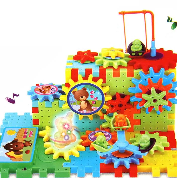 

electronic music LED light Plastic Building Blocks Toys Gear Blocks DIY Creative Educational Toy for Children birthday Gift