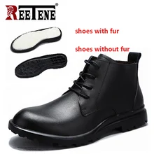 REETENE/Новинка; мужские кожаные зимние ботинки ручной работы; высококачественные теплые зимние мужские ботинки; мужские Ботильоны; мужская деловая обувь